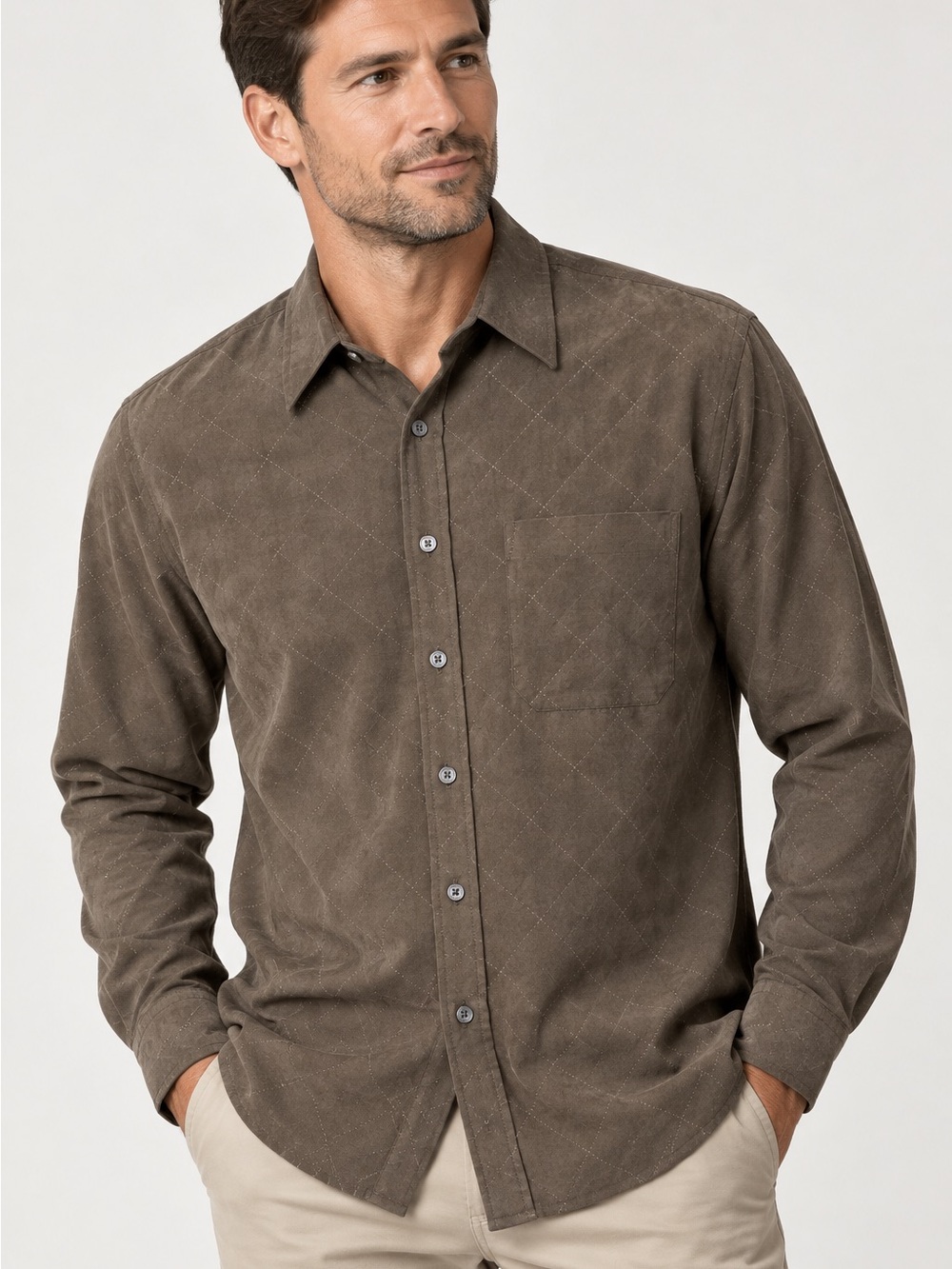 Chereskin Men’s Brown Long Sleeve Button Up Shirt Medium NWT 100% Polyester